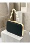 Black Zigzag Laser Patterned Gold Metal Detailed Pearl Handle Chain Strap Women's Evening Dress Bag Wedding Engagement Graduation - 8