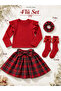 Girl's 4-Piece Plaid Combination Skirt Socks with Buckle - 8