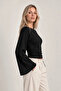 Women's Black Beli Fit Spanish Sleeve Premium Fabric Blouse - 2