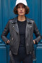 Women's Double-Breasted Collar Faux Leather Coat - Black - 2