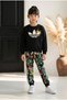 Girl's Floral Patterned Black 100% Cotton Set - 3