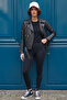 Women's Double-Breasted Collar Faux Leather Coat - Black - 3