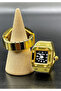 Gold Black Mini Watch Ring, Finger Watch, Tiny Ring Watch, Gold - Gold Color Square Mini Watch Ring - 4