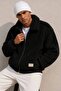 Men's Black Basic Plush Coat Ls-86042 - 2