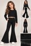 Girl's Spanish Style Suit with Stone Tassel Detail, Ribbed Long Sleeve Blouse and Trousers, 2-Piece Set - 3