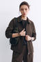Women's polo collar classic jacket - bitter brown