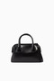 Mini Boat Black Leather Bag, Stylish Shoulder and Hand Bag with Modern Frame - Black