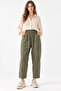Women's Khaki Embroidered Washed Linen Wide-Leg Trousers - 3