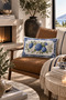 Villa Azzurra Flower Pattern Navy Blue White Beige 1 Piece Rectangular Throw Pillow Cover Double-Sided Throw Pillow Case Digital Printing - 3