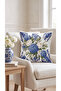 Villa Azzurra Flower Pattern Navy Blue White Beige 1 Piece Throw Pillow Cover Double Side Throw Pillow Case Digital Printing
