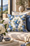 Villa Azzurra Flower Pattern Navy Blue White Beige 1 Piece Throw Pillow Cover Double Side Throw Pillow Case Digital Printing - 4
