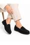 Women's Black Suede Drawstring Loafer Shoes Daily Comfortable Flat Sole - 4