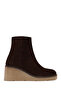 Women's Brown Zippered Wedge Heeled Suede Leather Boots Af170004Ds
