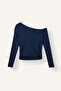 Fitted Kayık Collar Gathered Ribbed Long Sleeve T-Shirt I2417Ax26Au