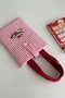 Gingham Patterned Short Sleeve Strap Book Carrying Bag Case - 4