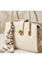 Cream Mini Women's Handbag with Gold Lock Detail, Zipper, Scarf Accessory and Cross Strap - - 4