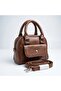 "Women's Brown Soft Leather Hand and Shoulder Bag with Silver Detail 18X13 Cm" - - 4