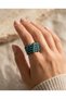 Bronze women's ring authentic copper jewelry turquoise inlaid thick band adjustable vintage style