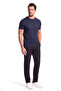 Men's Regular Fit Round Neck Logo Embossed Cotton Short Sleeve Navy Blue T-Shirt - 2