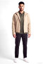 Men's Bird and Goose down Filled Regular Cut Hooded Long Sleeve Beige Jacket - 2