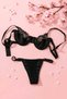 Black Bra Set with Lace, Underwires, and Satin Details - 3