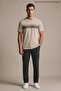 Men's Striped Printed Comfortable Fit Short Sleeve Beige T-Shirt