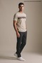 Men's Striped Printed Comfortable Fit Short Sleeve Beige T-Shirt - 3