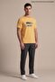 Men's Crew Neck Text Print Short Sleeve Yellow T-Shirt - 3