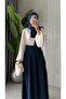 Women's Pleated Design Long Denim Skirt with Seats - 7