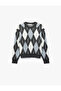 Baklava Patterned Crew Neck Long Sleeve Knit Sweater - 3