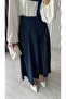 Women's Pleated Design Long Denim Skirt with Seats - 5