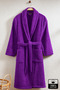 Luxury 100% Cotton Women's Bathrobe with Pockets, Soft Textured Home Wear Towel Bathrobe, Purple - 3