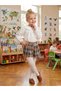 100% Cotton Girls' Plaid Patterned Pleated Shorts and Self-Patterned Baby Collar Shirt Bottom-Top Combination