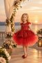 Sequined Robe, Stone Detailing, Layered Tulle Skirt, Satin Bow, Crown Accessory, Girls' Evening Dress for Ages 4-8, Birthday, Special Occasion - 5