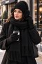 Women's 4-Piece Black Winter Set, Beanie, Scarf, Gloves, Ear Muffs, Warm Soft Winter Accessory Gift Set - 4