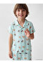 Lcw Kids Turquoise Resort Collar Boy's Shorts Pajama Set - 2