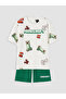 Lcw Kids Ecru Printed Boys Shorts Pajama Set - 3