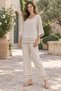 Ecru Color Italian Linen Pants and Blouse Set with Scallop and Sequin Detail - 6
