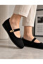 Women's Black Suede Gold Buckle Mary Jane Daily Ballet Flats Thick Comfortable Soft Sole Stc1351 - 2