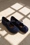 Pure Navy Blue Women's Genuine Leather Suede Mary Jane Ballerina Lace-Up Shoes - 2