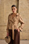 Women's Beige Suede Belted Pocketed Jacket - 3