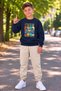 Boys' Printed Skateboard and Game Console Printed 2-Piece Navy Blue-Black Children's Tracksuit Set (Bottom and Top) - 4