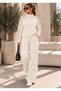 Ecru Women's Lace Detailed Zippered Tracksuit Set – High Neck Top & Wide Leg Pants Two-Piece Set - 3