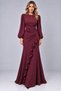 Women's Long Sleeve Crew Neck Chiffon Long Evening Dress with Ruffle and Volan Detail - 6