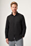 Black Hard Collar Oxford Comfort Fit Cotton Shirt 1004265285