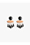 Large Wooden Earrings with Hanging Bead Detail - X Melis Ağazat