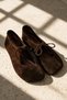 Pure Brown Women's Genuine Leather Suede Mary Jane Ballerina Lace-Up Shoes