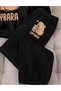 Girl's Black Hooded Heart Capy Bara Printed Sweatshirt-Black Tracksuit Set - 3