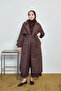 Women's Plaid Pattern Epaulettes Midi Length Lined Trench Coat Brown