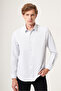 White-Navy Blue Hard Collar Slim Fit Cotton Shirt 1004265123